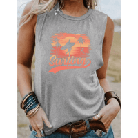 Boho Beach Hut Tank Tops, Plus Size, Sleeveless Shirt, Graphic Print Tank Top Surfing Graphic Tank Top Light Gray / S