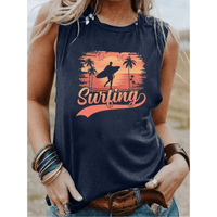 Boho Beach Hut Tank Tops, Plus Size, Sleeveless Shirt, Graphic Print Tank Top Surfing Graphic Tank Top Navy Blue / S