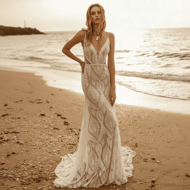 Boho Sweetheart Lace A-Line Wedding Dress | Boho Beach Hut in Off White - Women's Boho Fashion A-Line