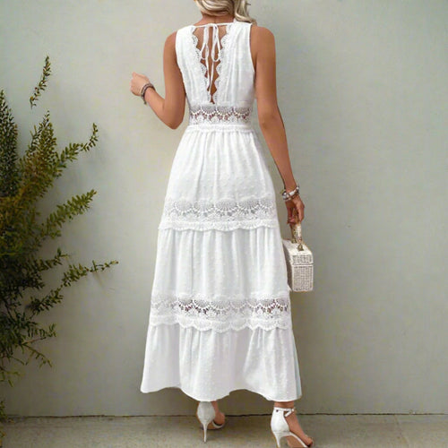 Boho Beach Hut White Maxi Dress Boho Elegant White Lace Maxi Dress