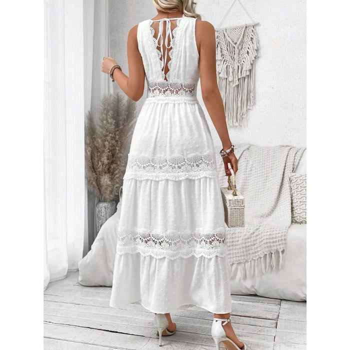 Boho Beach Hut White Maxi Dress Boho Elegant White Lace Maxi Dress