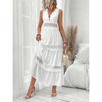 Elegant White Lace Boho Maxi Dress V-Back Beach Wedding Dress in White | Women's Boho Fashion | XL | Synthetic, Polyester Elegant White Lace Boho Maxi Dress V-Back Beach Wedding Dress in White | Women's Boho Fashion | XL | Synthetic, Polyester