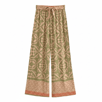 Olive sage boho wide leg palazzo pants with a high waist drawstring waistband.