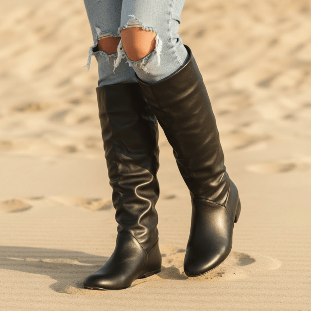Boho Beach Hut Women's Footwear, high rise boots, fashion boots, black boots, brown boots, white boots Boho Fashion Boots Black / 4