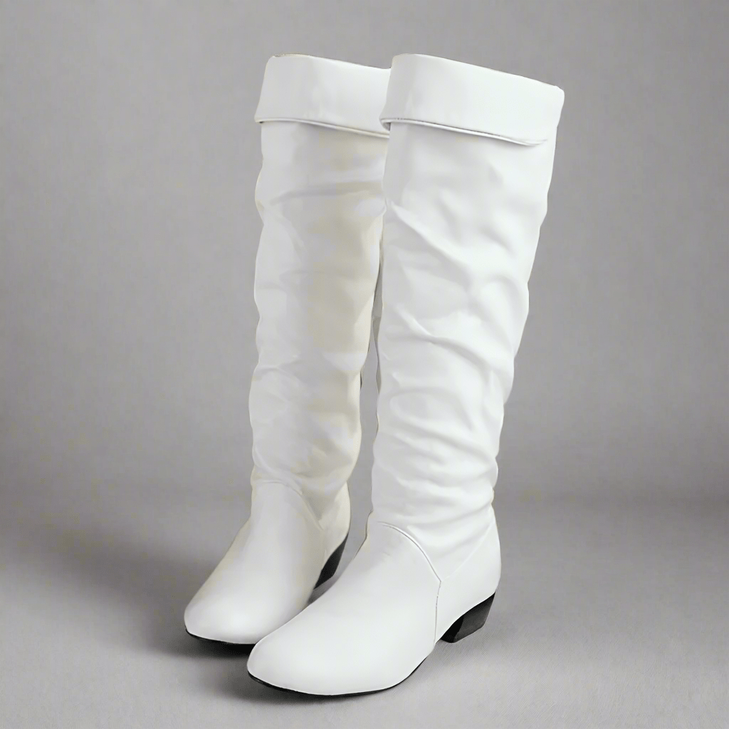 Boho Fashion Knee-High Boots – Flat Heel Soft Leather Slip-On Footwear –  Boho Beach Hut, image size:1024x1024