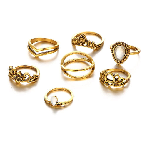 Boho Beach Hut Women's Rings Vintage Ring Set Gold / One Size