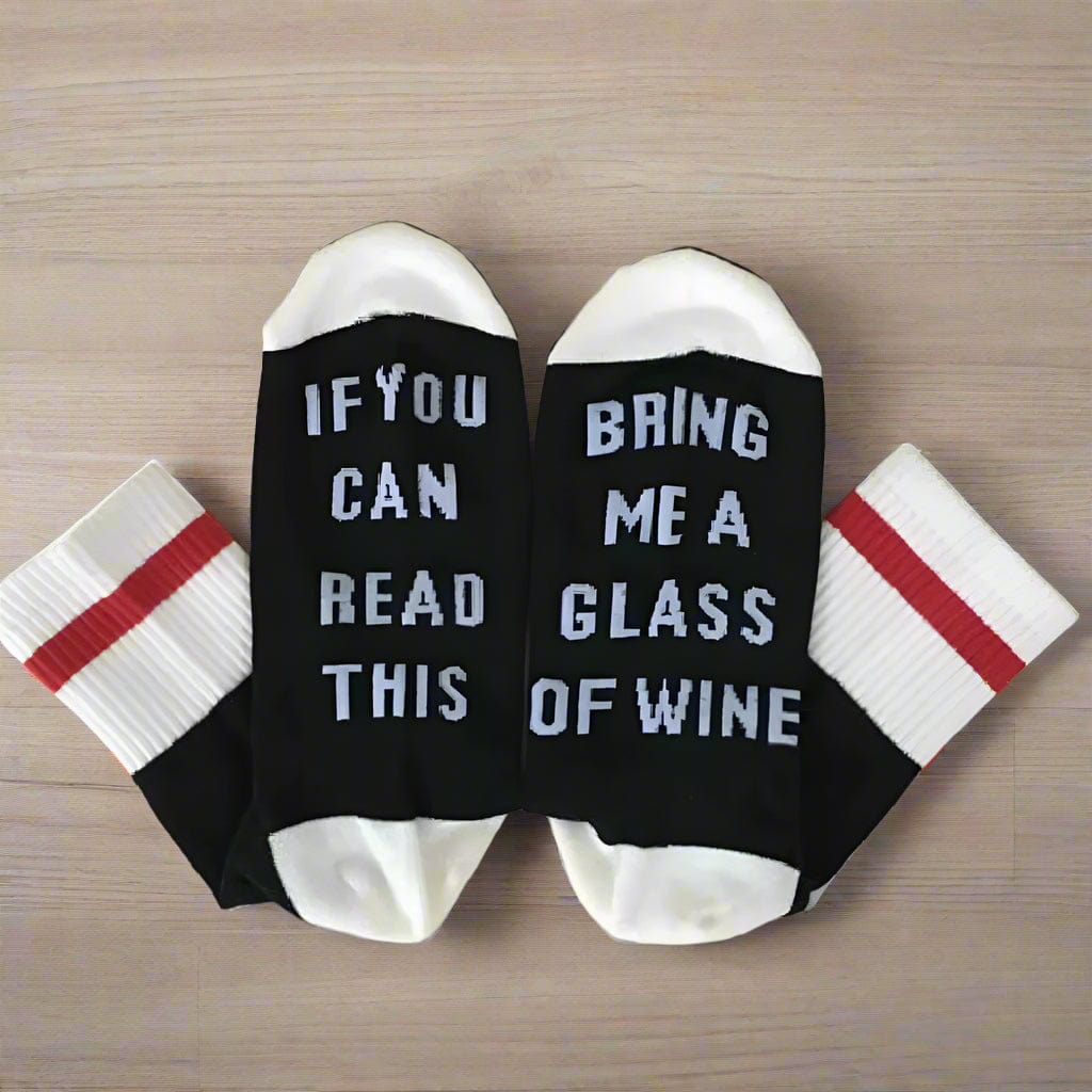 Boho Beach Hut Women's Socks Socks- If You can read this Bring Me a Glass of Wine Black / One Size