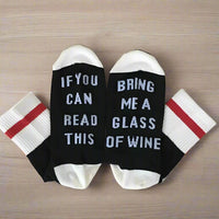 Boho Beach Hut Women's Socks Socks- If You can read this Bring Me a Glass of Wine Black / One Size