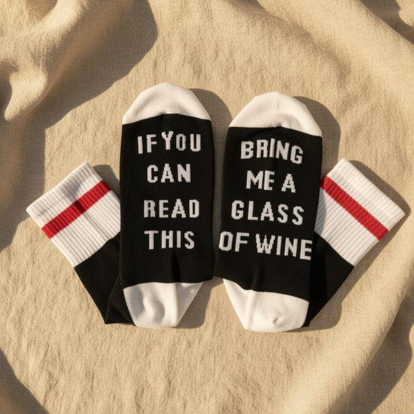 Boho Beach Hut Women's Socks Socks- If You can read this Bring Me a Glass of Wine Black / One Size