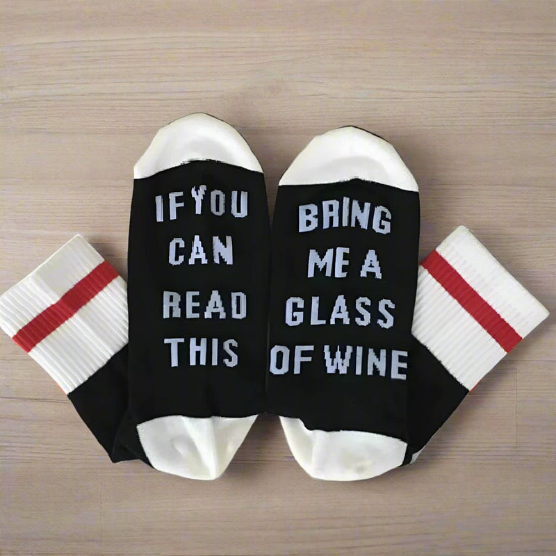 Boho Beach Hut Women's Socks Socks- If You can read this Bring Me a Glass of Wine Black / One Size