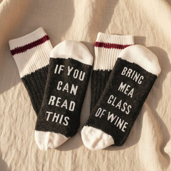 Boho Beach Hut Women's Socks Socks- If You can read this Bring Me a Glass of Wine Dark Gray / One Size