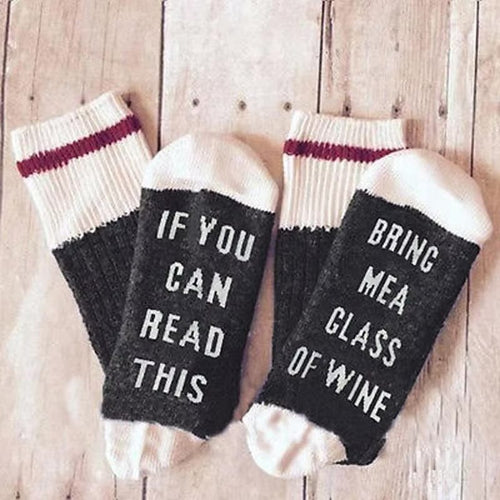 Boho Beach Hut Women's Socks Socks- If You can read this Bring Me a Glass of Wine Dark Gray / One Size