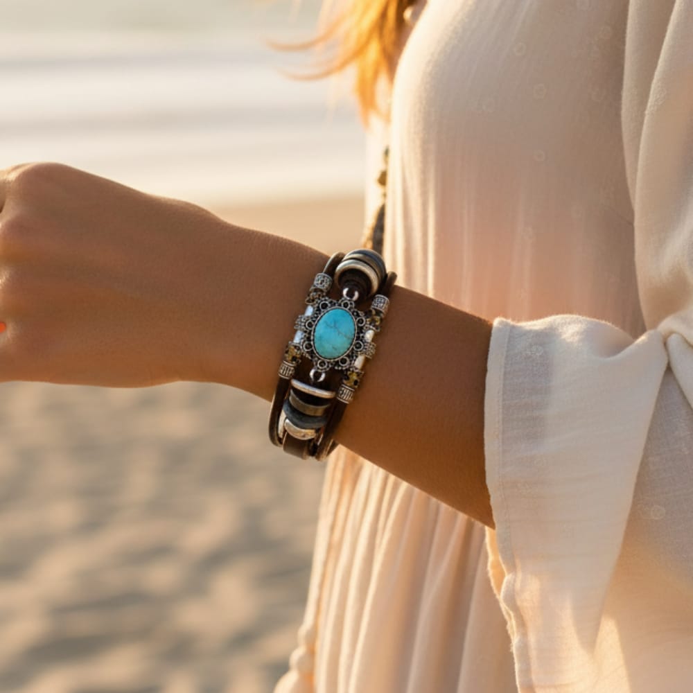 Boho Beach Hut Wrap Bracelets, Bracelets Boho Leather Bracelet Turquoise / One Size