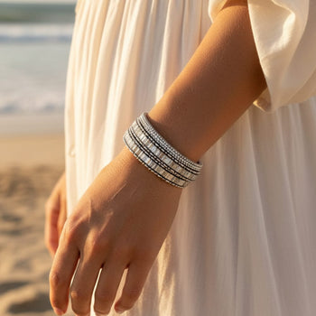 Boho Beach Hut Wrap Bracelets, Bracelets, Rhinestone Bracelet Boho Vintage Crystal Wrap Leather Bracelet Gray / One Size