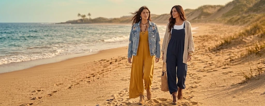 Women’s boho jumpsuits and rompers featuring flowy silhouettes, relaxed fits and free-spirited styles