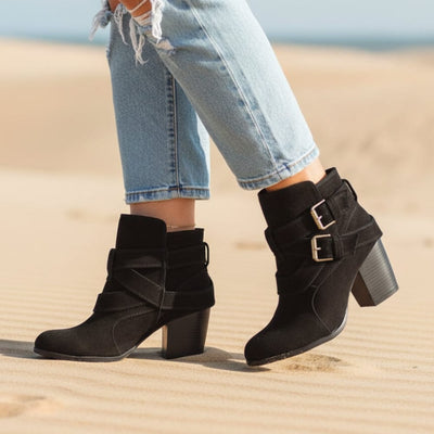 Boho Beach Hut Ankle Boots, black boots, gray boots, brown boots, high heel boots High Heel Ankle Boots Black / 5