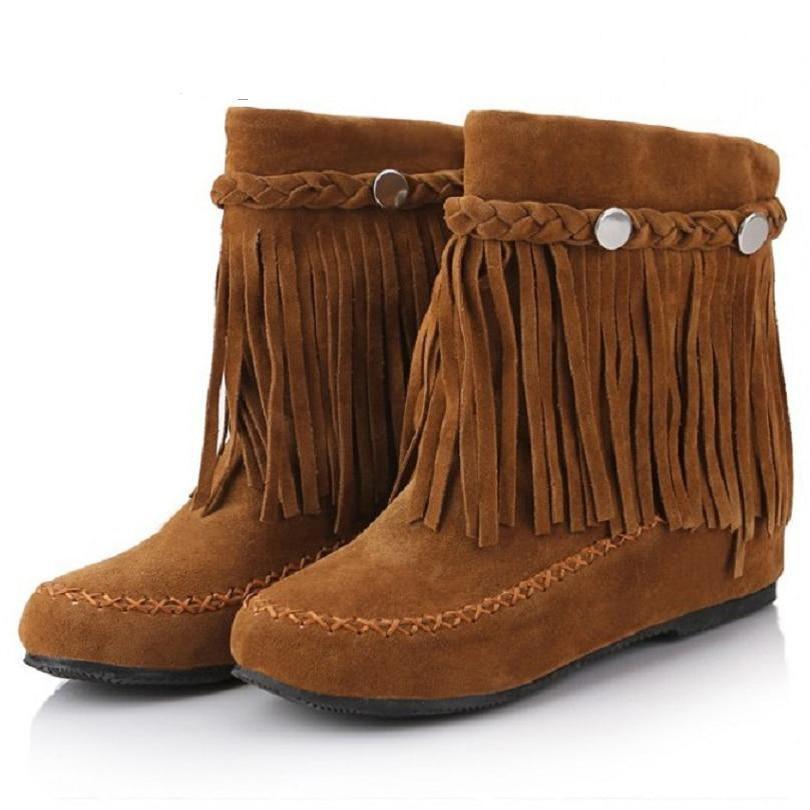 Faux suede fringe fashion boots