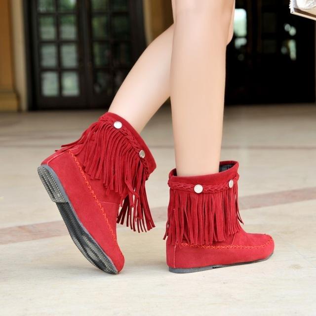 Boho Beach Hut Ankle Boots Boho Tassel Fringe Faux Suede Boots