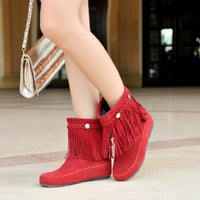 Boho Beach Hut Ankle Boots Red / 4.5 Boho Tassel Fringe Faux Suede Boots