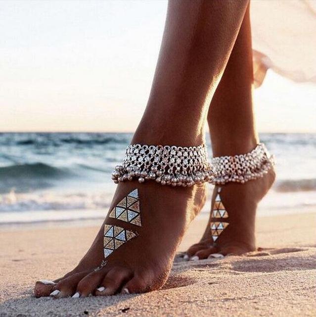 Boho Beach Hut Anklets Boho Barefoot Ankle Jewelry Silver / One Size