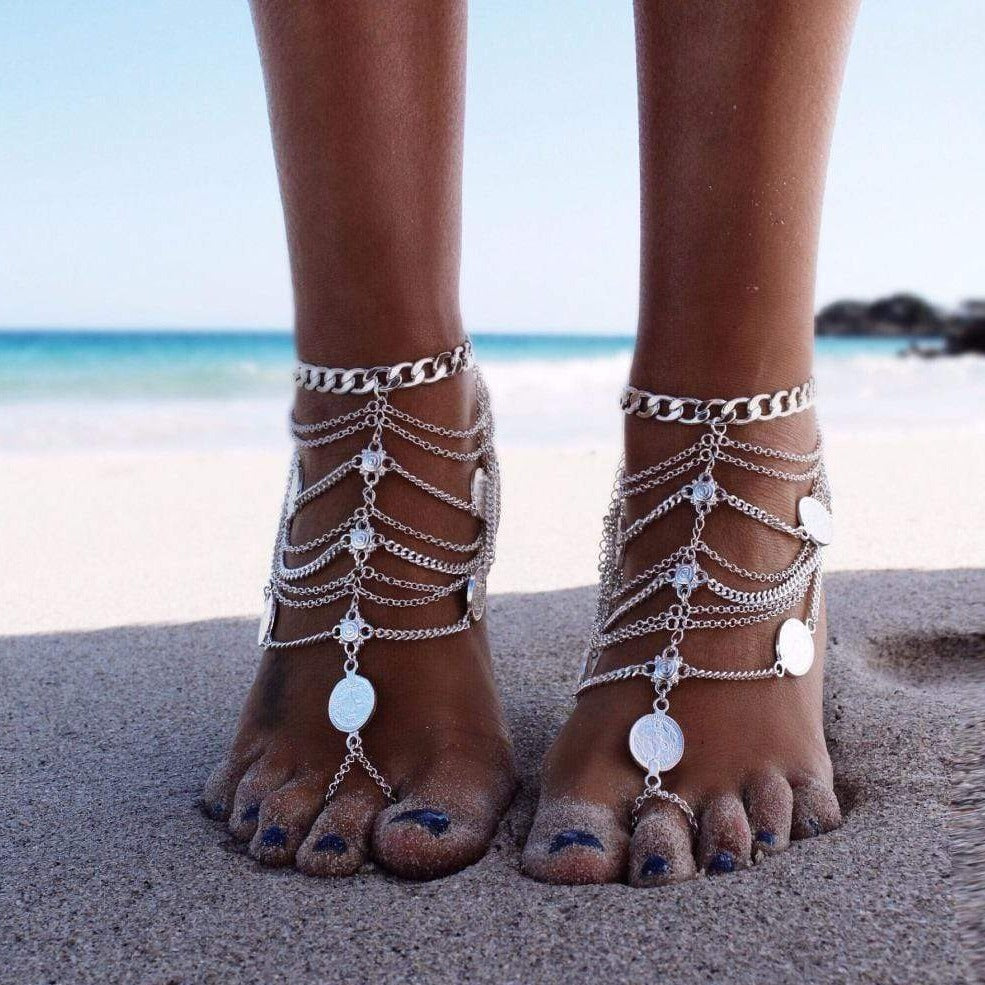 Boho Beach Hut Anklets Summer Ankle Jewelry Silver / One Size