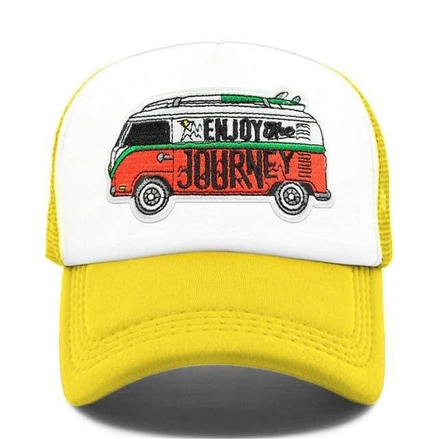 Boho Beach Hut Baseball Caps, mesh hats, trucker hat, camo hat, pink hat, blue hat, red hat, orange hat, black hat, hippie van hat, boho hat Boho Hippie Mesh Hat Yellow / One Size