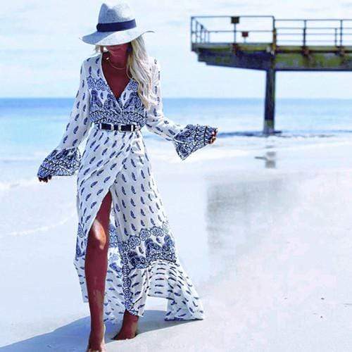 Blue and white boho dress hotsell