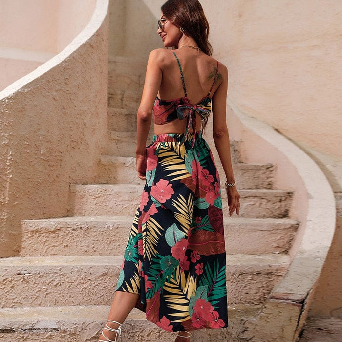 Boho Beach Hut Beach Dress, Boho Dress, Summer Dress, Midi Dress, Sleeveless Dress, Crop top dress, two piece dress, maxi dress Boho Floral Two Piece Crop Top Skirt Set