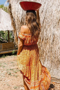 Boho Beach Hut Beach Dress, Boho Dress, Summer Dress, Midi Dress, Sleeveless Dress Vintage Floral Print Off Shoulder Midi Dress