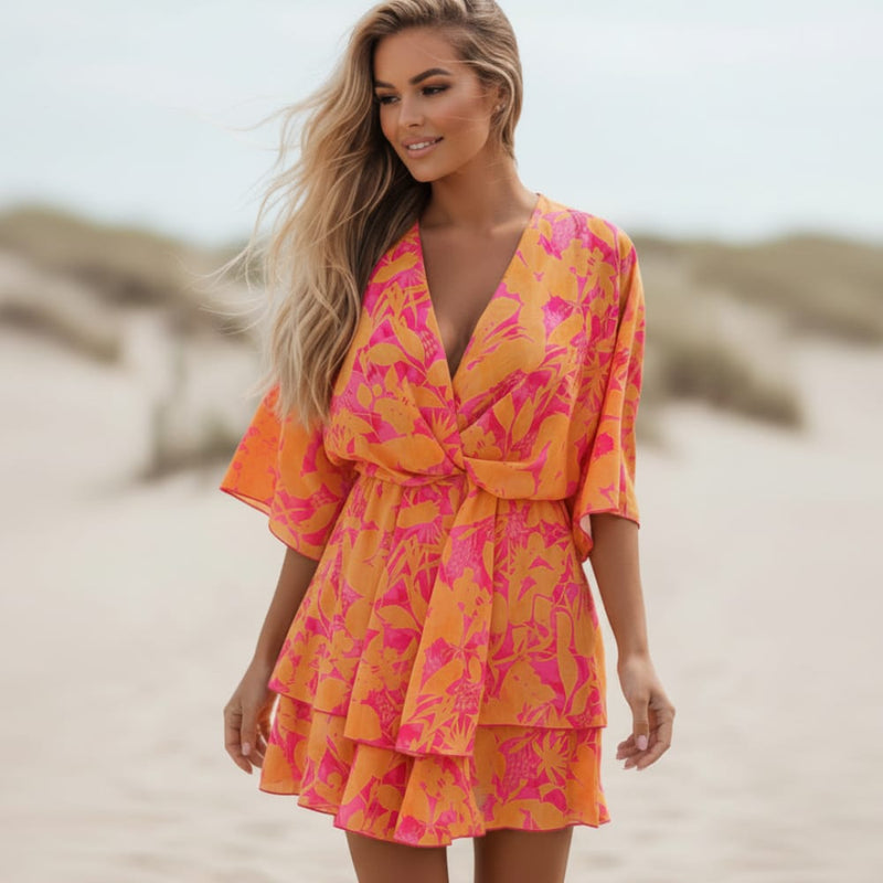 Boho Floral Ruffle Summer Mini Dress – Boho Beach Hut