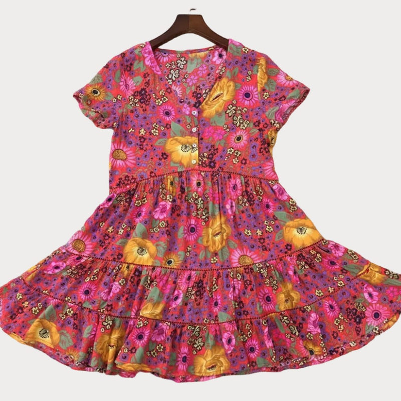 Boho Daisy Floral Mini Dress Pink Short Sleeve A-Line Summer Dress in Pink | Women's Boho Fashion | L | Rayon Boho Daisy Floral Mini Dress Pink Short Sleeve A-Line Summer Dress in Pink | Women's Boho Fashion | L | Rayon