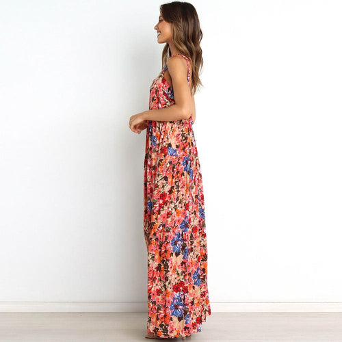 Floral Print Sleeveless Backless Boho Maxi Dress – Boho Beach Hut