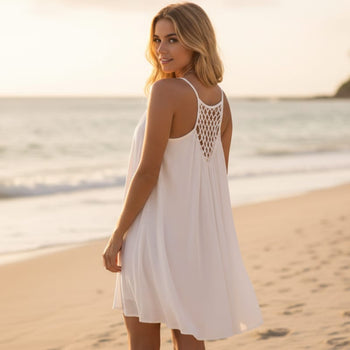 Boho Beach Hut Beach Dress, Chic Dress, Boho Dress, Summer Dress, Sun Dress, Mini Dress, white dress, black dress, blue dress, pink dress, orange dress, yellow, sleeveless dress, cover up, plus size dress Sleeveless Summer Beach Dress White / S