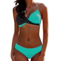 Boho Beach Hut Bikinis Set, Swimwear, Swimsuit, Bikini Blue Black / S Sexy Push Up Bikini Set