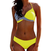 Boho Beach Hut Bikinis Set, Swimwear, Swimsuit, Bikini Sexy Push Up Bikini Set Yellow Gray / S