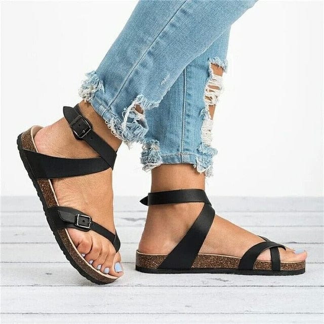 Boho Beach Hut Birkenstocks, Leather sandals, flip flops Cork Platform Flip Flop Sandals Black / 6.5