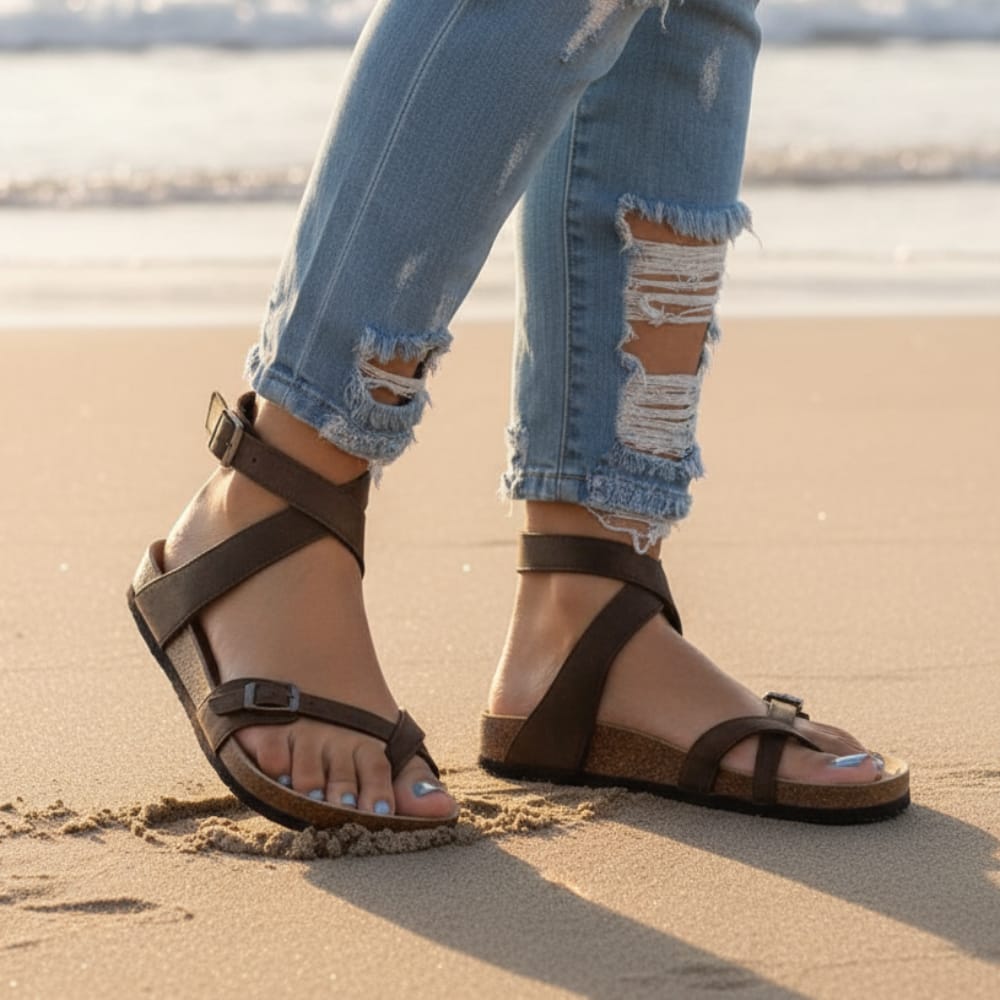 Boho Beach Hut Birkenstocks, Leather sandals, flip flops Cork Platform Flip Flop Sandals Brown / 6.5