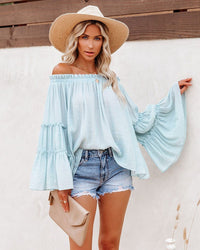 Boho Beach Hut Blouse, Off Shoulder Top, Long Sleeve Top Blue / S Sexy Off Shoulder Flare Long Sleeve Boho Top