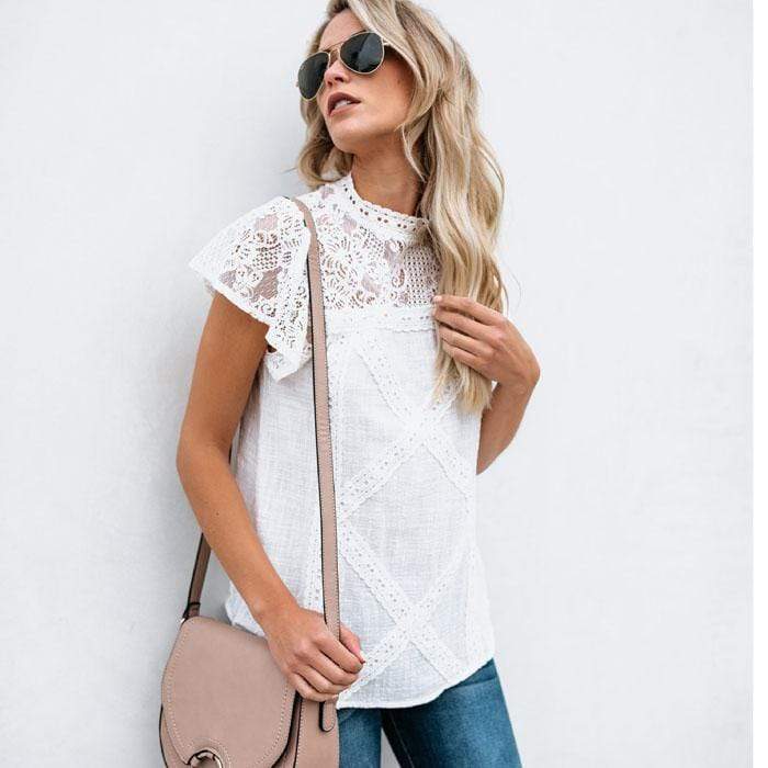 Boho Beach Hut Blouses & Shirts Boho Lace Design Blouse White / S