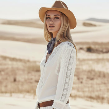 Boho Beach Hut Blouses & Shirts Boho White Lace Floral Embroidery Blouse White / S