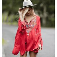 Boho Beach Hut Blouses & Shirts Long Sleeve Embroidery Hippie Top