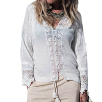 Boho Beach Hut Blouses & Shirts S / White Boho White Lace Floral Embroidery Blouse (Top Only)