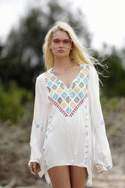 Boho Beach Hut Blouses & Shirts White / S Long Sleeve Embroidery Hippie Top