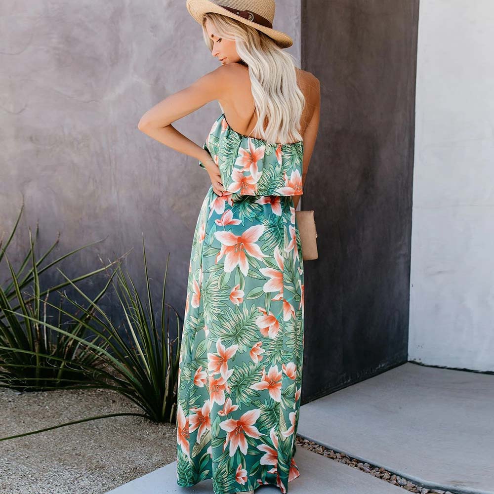 Floral Print Off Shoulder Sleeveless Maxi Dress – Boho Beach Hut