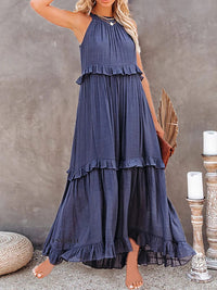 Boho Beach Hut Boho Dress, Beach Dress, Summer Dress, Maxi Dress, Chic Dress, Long Dress, Below knee dress, Sun Dress Boho Ruffle Pullover Summer Maxi Dress Dark Blue / S