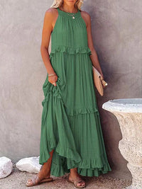 Boho Beach Hut Boho Dress, Beach Dress, Summer Dress, Maxi Dress, Chic Dress, Long Dress, Below knee dress, Sun Dress Boho Ruffle Pullover Summer Maxi Dress Green / S