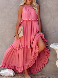 Boho Beach Hut Boho Dress, Beach Dress, Summer Dress, Maxi Dress, Chic Dress, Long Dress, Below knee dress, Sun Dress Boho Ruffle Pullover Summer Maxi Dress Pink / S