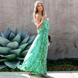 Green Sleeveless Bohemian Floral Maxi Dress – Boho Beach Hut