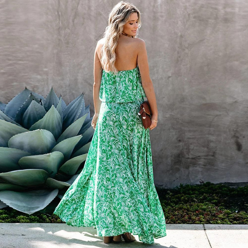 Green Sleeveless Bohemian Floral Maxi Dress – Boho Beach Hut