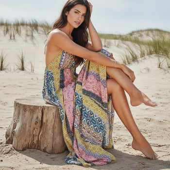 Boho Beach Hut Boho Dress, Beach Dress, Summer Dress, Maxi Dress, Chic Dress, Long Dress, Below knee dress, Sundress, Maxi Dress, Long Dress Sexy Deep V Neck Bohemian Print Maxi Dress
